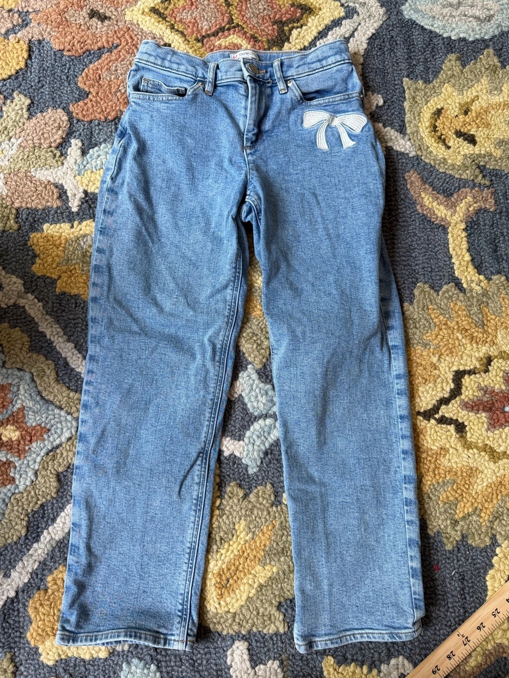 Crewcuts Light Blue Denim Jeans with White Bow Accent Girls SZ 10 Preppy